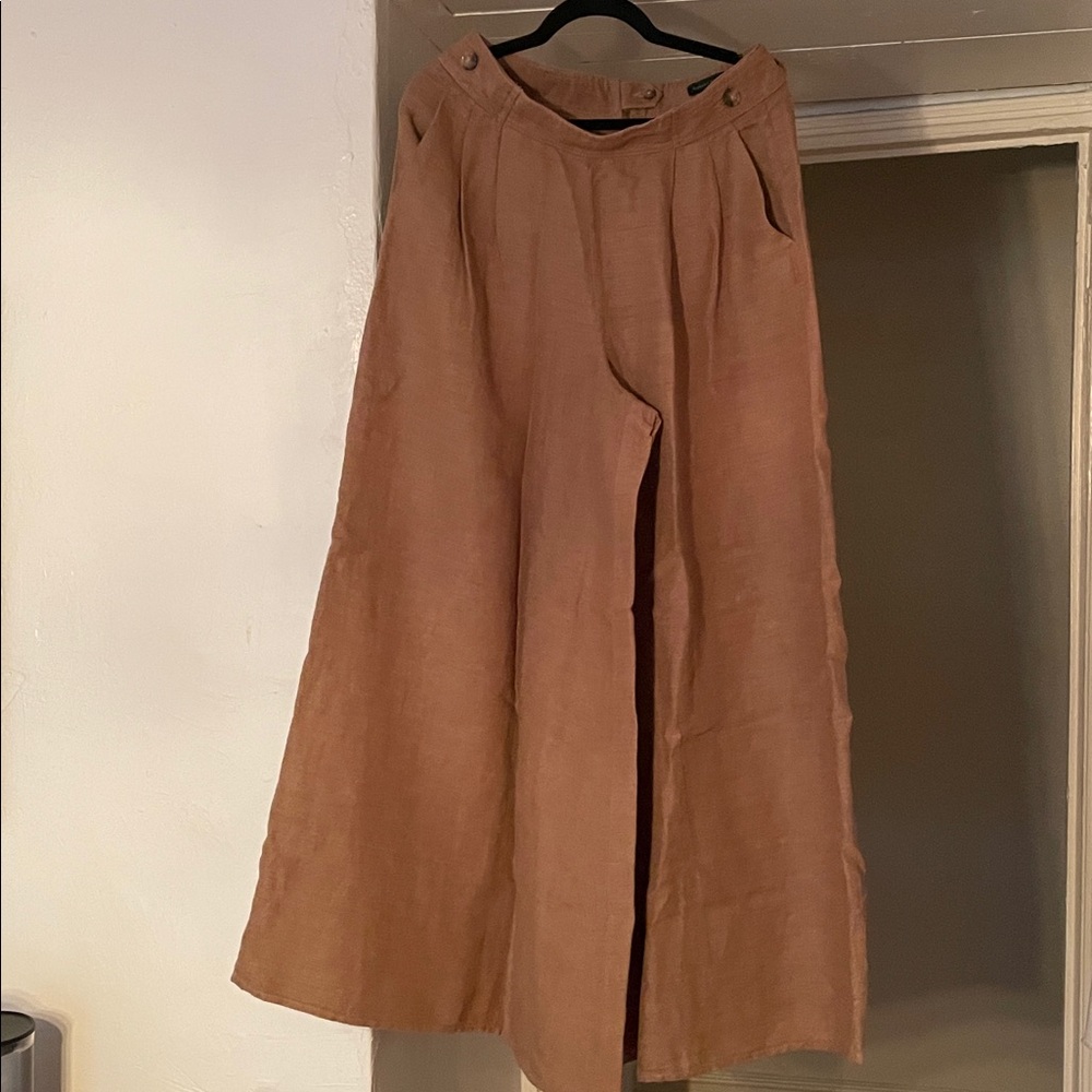 Wide-Leg Tan Linen  Pants
